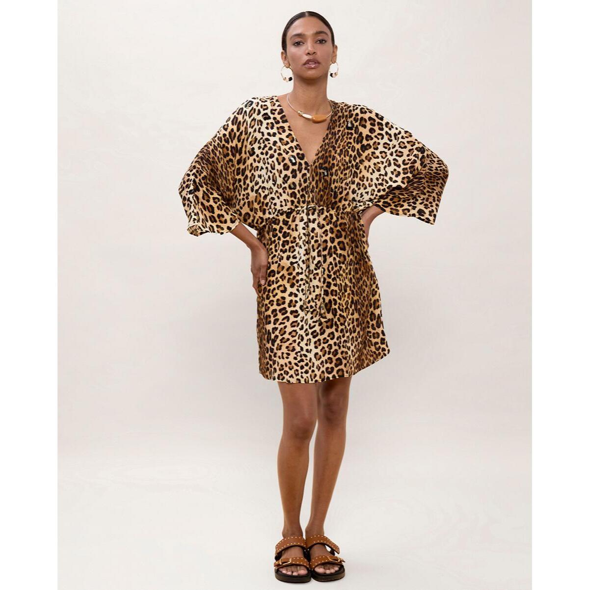 Abito corto con maniche larghe, stampa animalier
