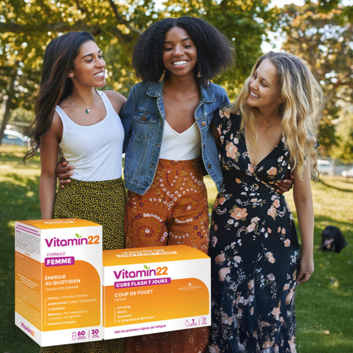 VITAMIN'22 - Programme Vitaminé - Formule spécifique Femme - Action fortifiante anti fatigue - Cure Flash 7 jours "coup de fouet" - 7 doses de 30ml + 60 gélules végétales