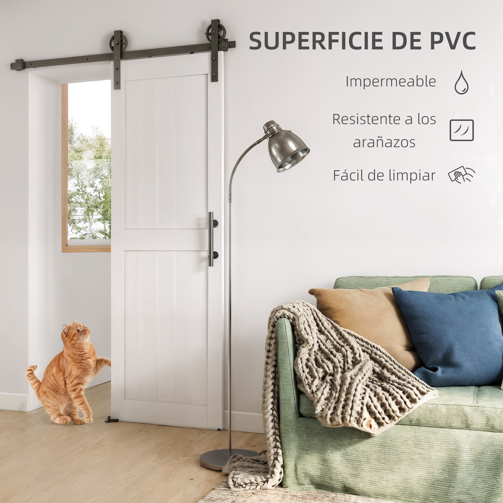 Puerta Corredera de Granero con Herrajes Puerta Corredera de Interior con Manija Rodillo y Guía de Suelo Mejorados para Baño Salón Sala de Estar 71,5x213,4 cm Blanco