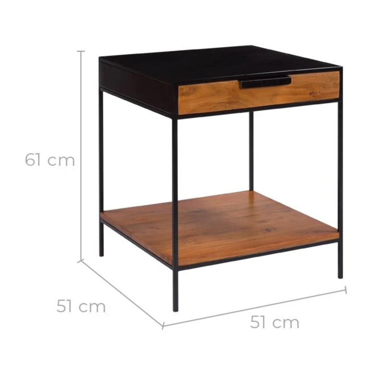 Table de chevet 1 tiroir en bois d'acacia et métal - Salama