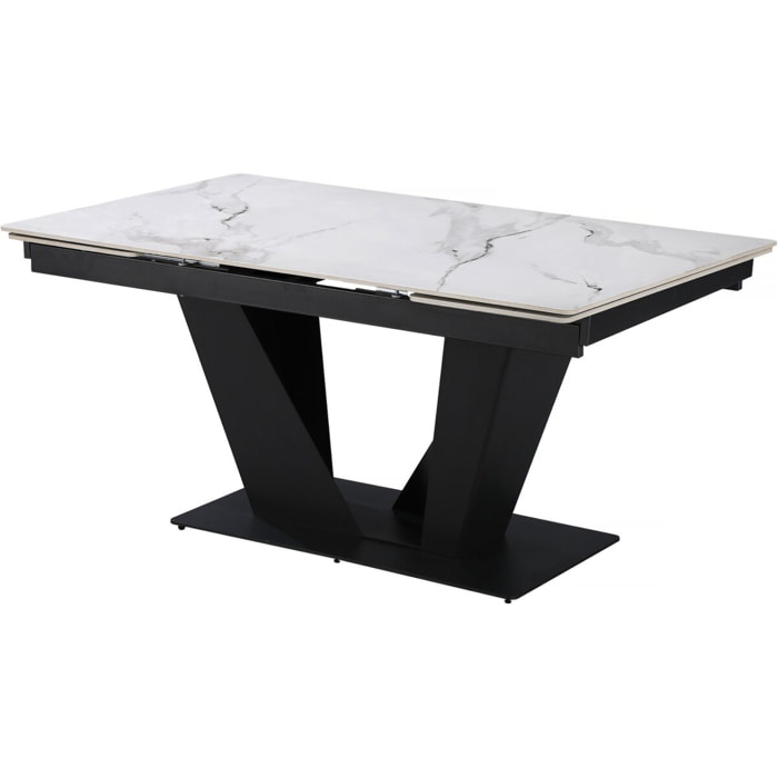 Table à manger extensible en céramique - 160/240 cm - 6 à 10 personnes "Nova" - Blanc marbré gris