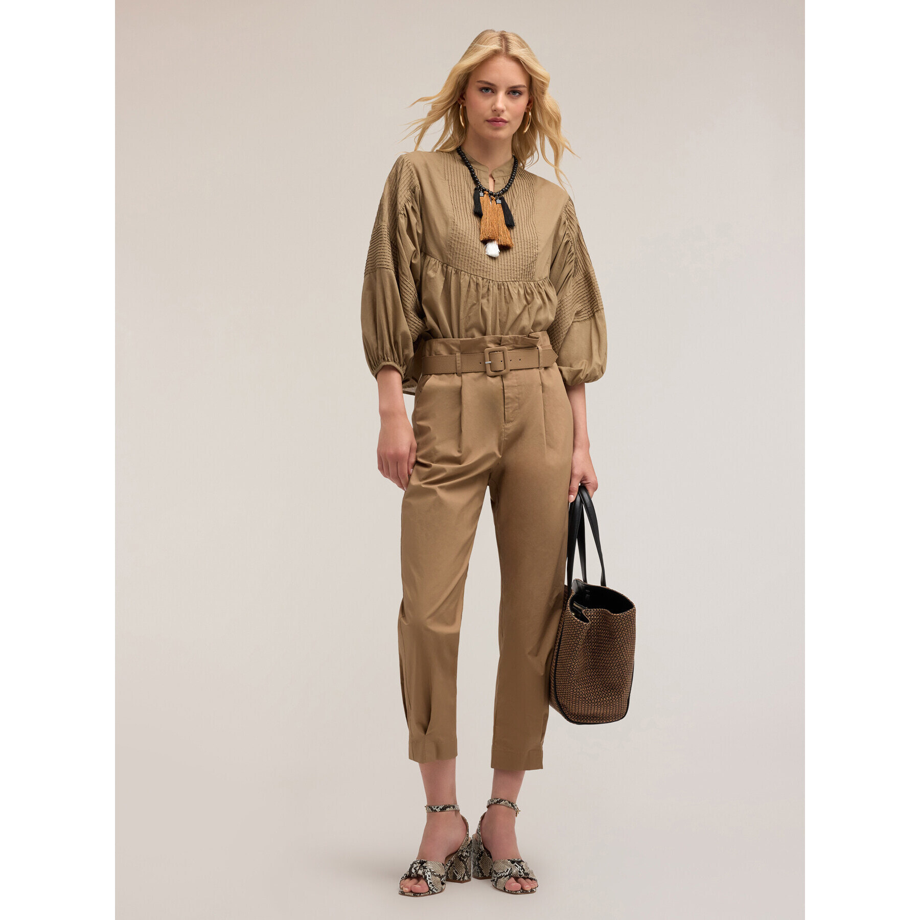 Motivi - Blusa holgada con motivo de pliegues - Verde militare