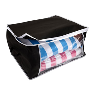 Well home bolsa de almacenamiento transparente, resistente y espaciosa 60x45x30cm color negro con ribetes blancos