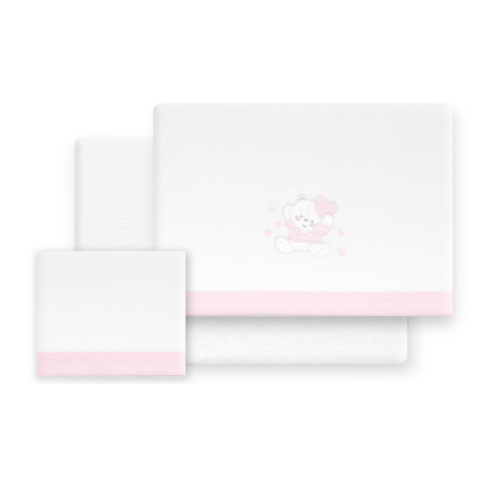 Triptico Minicuna Coralina D. Algodon Oso Corazones Bco/Rosa