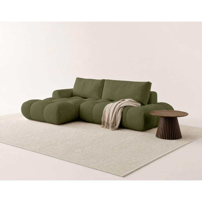 Yulin - Canapé d'angle ouvert gauche 4 places convertible avec coffre en tissu bouclette - Vert