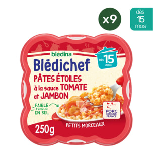 9 Assiettes Pâtes Etoiles, Sauce Tomate et Jambon - Bledina Bledichef - Dès 15 mois