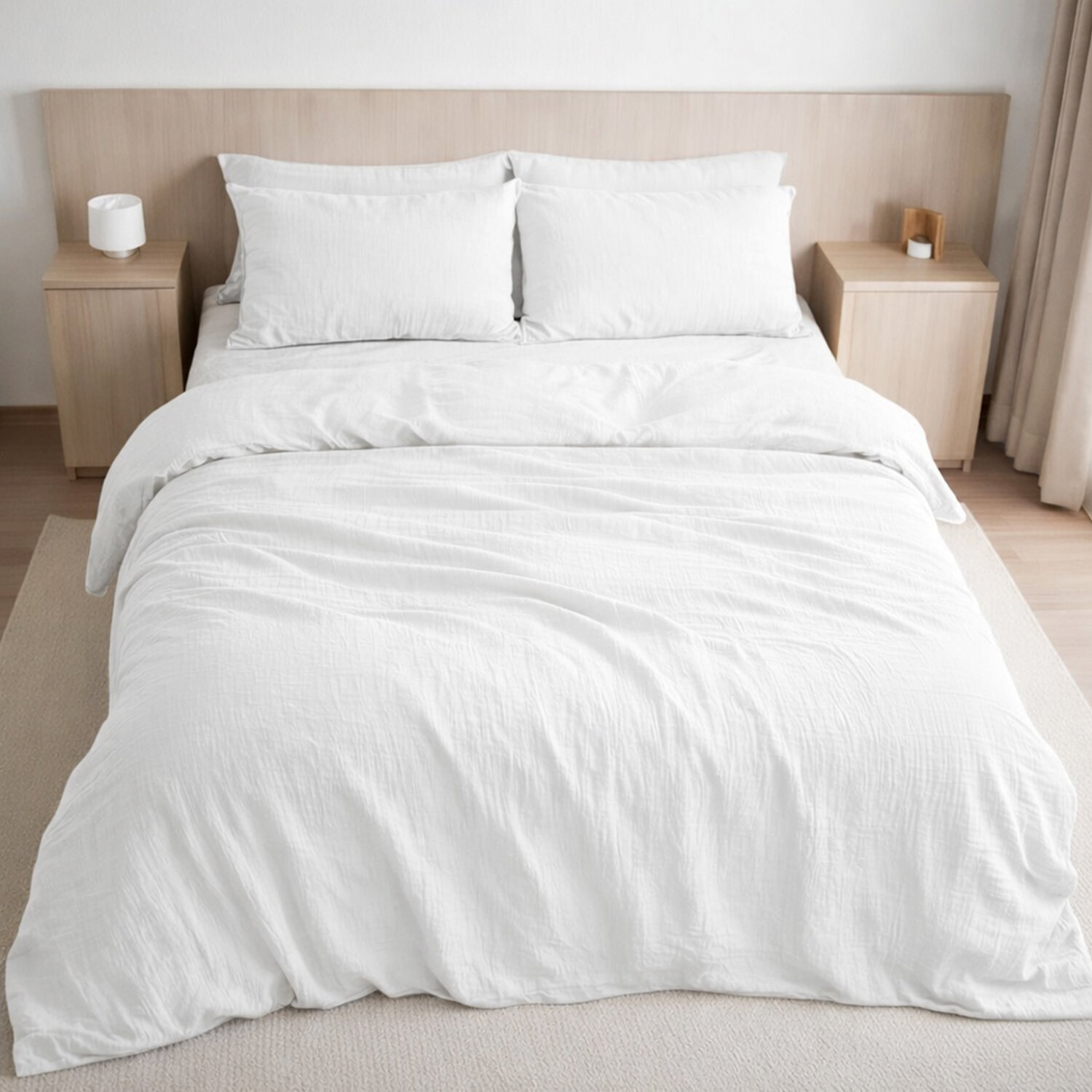 Housse de couette 100% gaze de coton lavé blanc pur