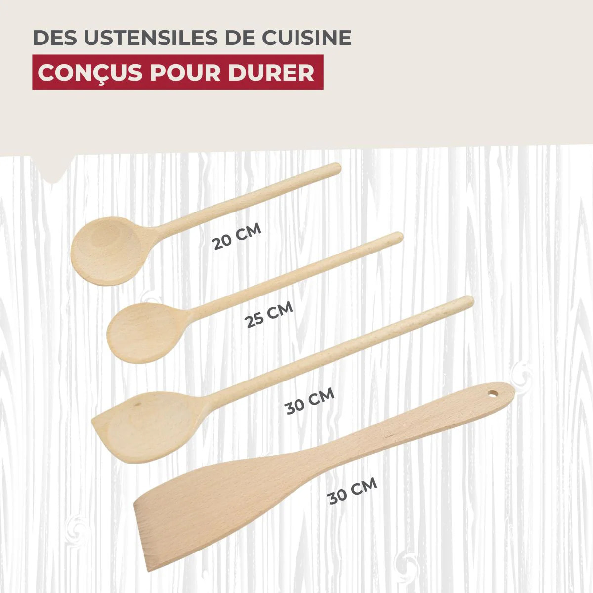 Set de 4 ustensiles de cuisine en bois FSC Fackelmann Nature