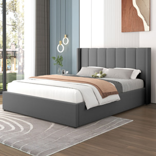 CARSON Lit design avec coffre de rangement 140x190cm en velours gris