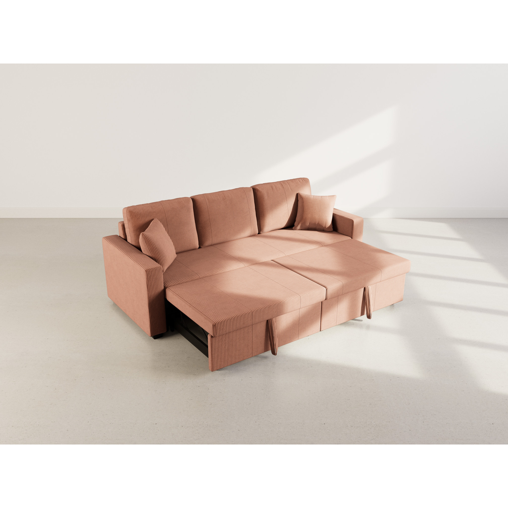 Cyrus - Canapé droit 3 places convertible en velours côtelé - Terracotta