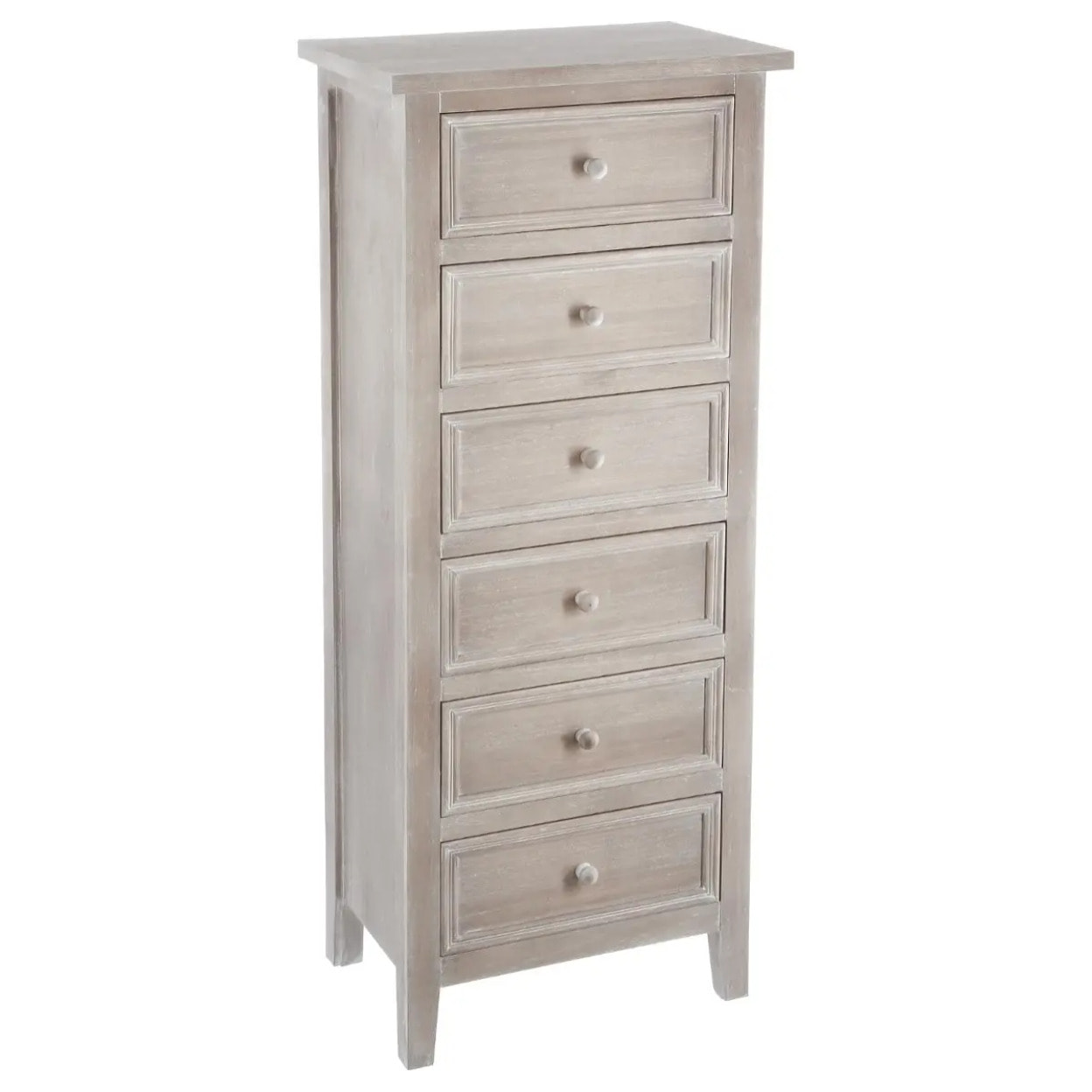 Chiffonnier "Charme" bois blanchi 6 tiroirs