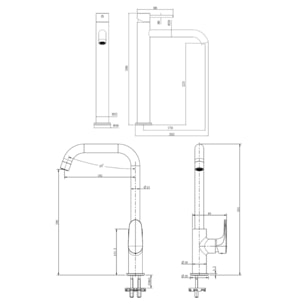 set mitigeur lavabo haut acier inoxydable + mitigeur cuisine avec bras pivotant, or brossé (SATBA280BG)