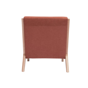 Fauteuil scandinave en tissu effet velours terre brûlée et bois clair massif DERRY