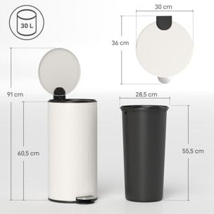 Cubo de Basura Cocina con Pedal, 30L, Papelera de Cocina Metálico con Tapa de Cierre Suave y Cubo Extraíble, para Dormitorio, Oficina, Estudio y Salón, 36x30x60,5 cm, Crema