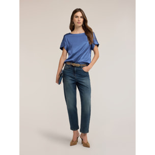 Motivi - Blusa in raso con maniche a petalo - Blu