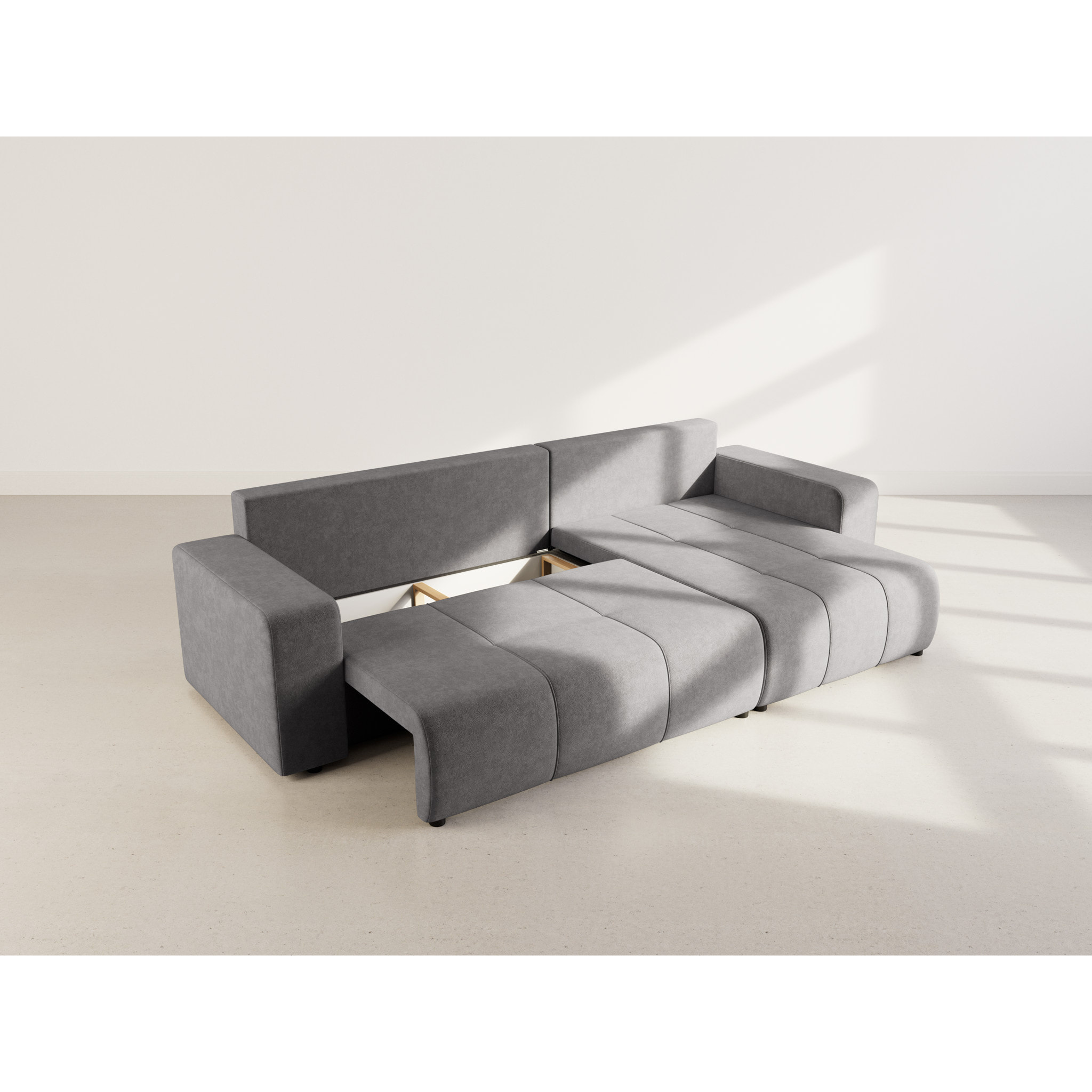 Nicole - Canapé d'angle réversible 5 places convertible avec coffre en tissu - Gris