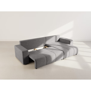 Nicole - Canapé d'angle réversible 5 places convertible avec coffre en tissu - Gris