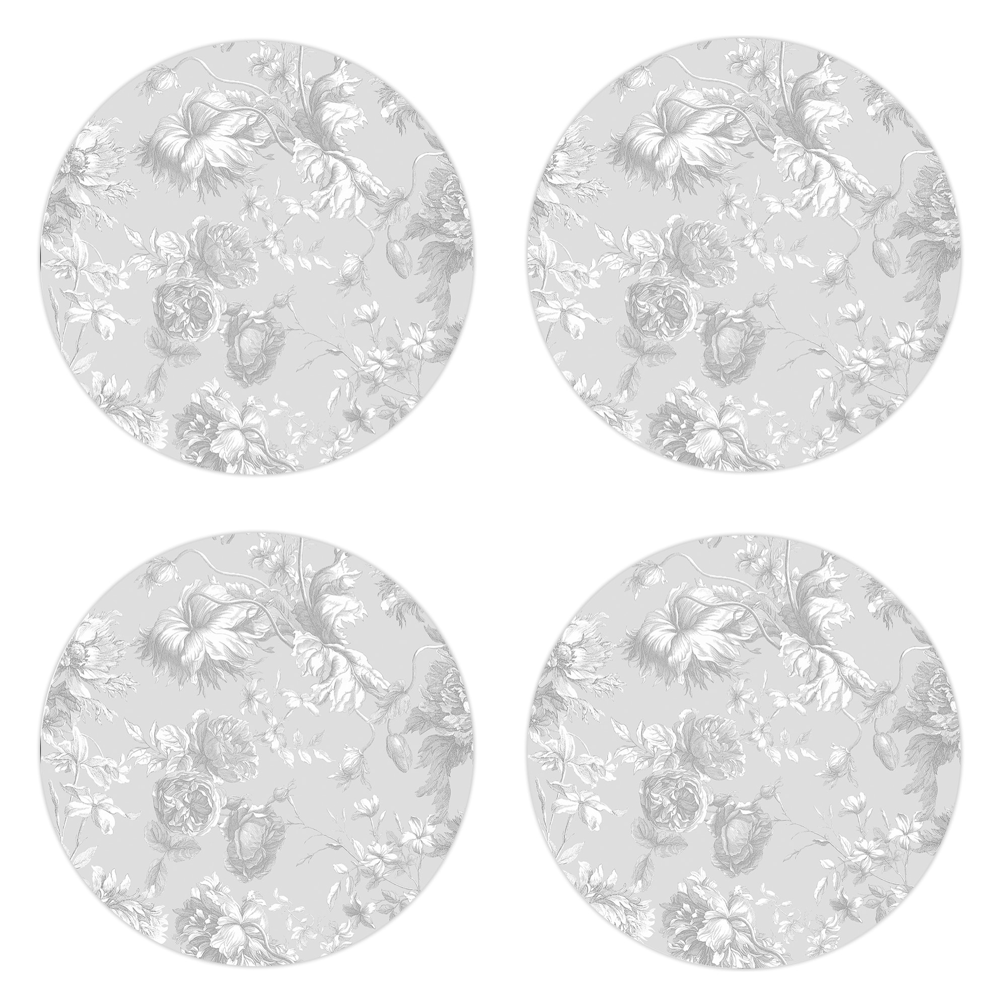 Set de 4 individuales de vinilo CERAMIKO, Esencia Floral Gris 4u-[Diam] 40 cm