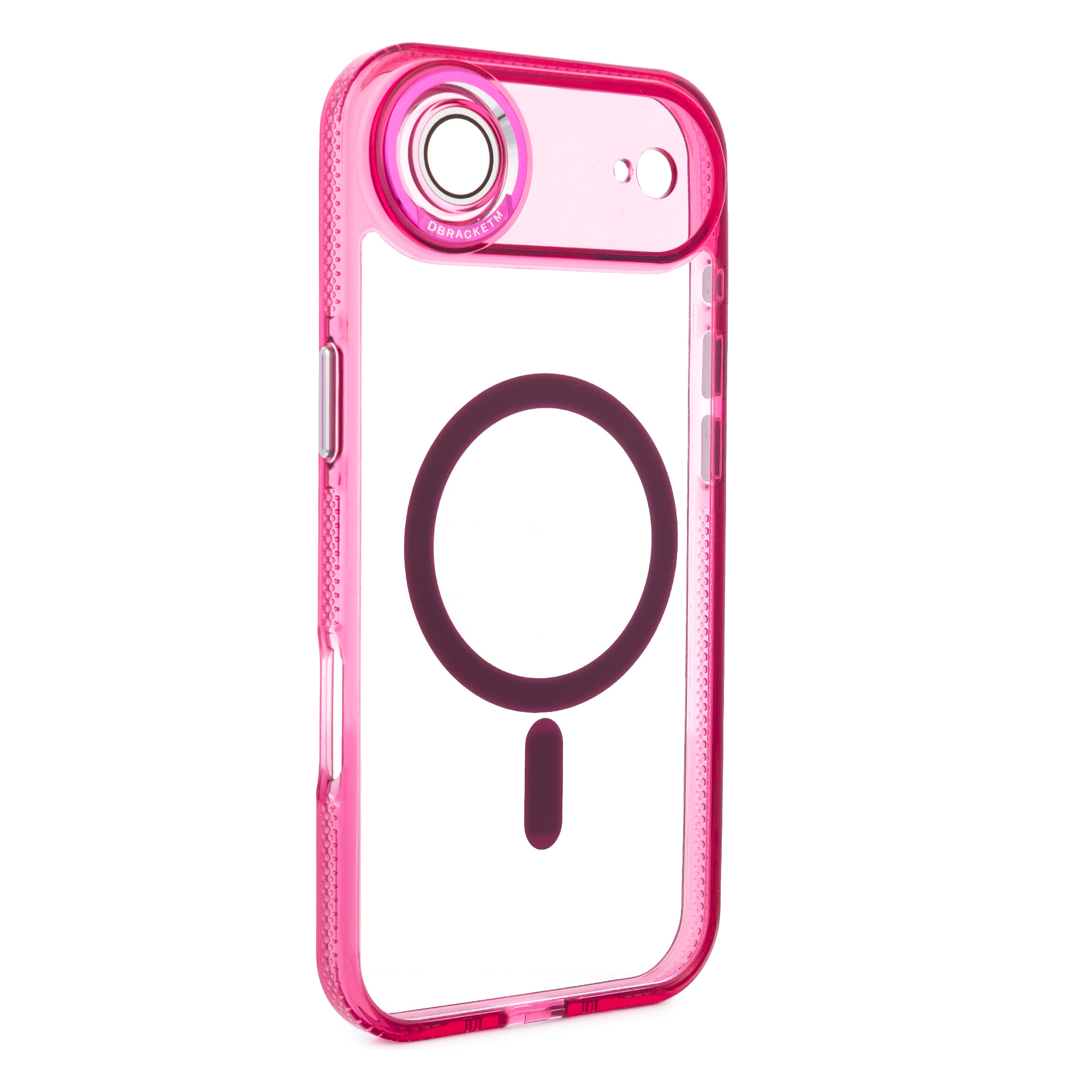 Carcasa transparente con cámara cubierta y bordes fucsia. Magsafe para iPhone 17 Air.