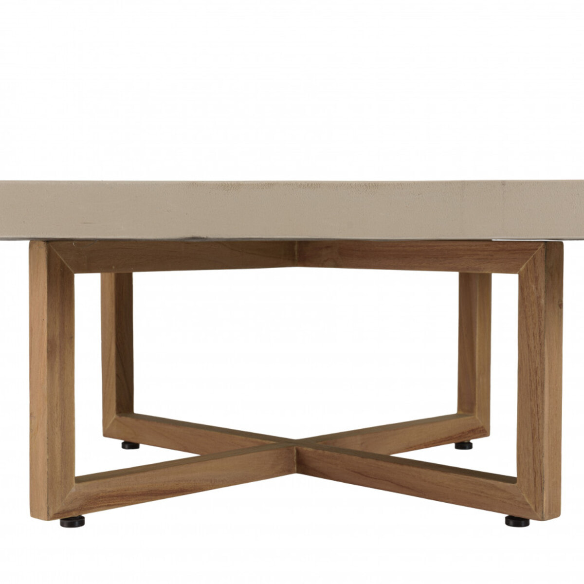 ERIS - Table basse carrée 107x107cm en béton beige pieds croisés en teck