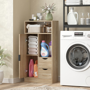 Mueble de Baño Estrecho Armario de Baño con 2 Cajones Compartimento Abierto y Estantes Ajustables para Espacio Pequeño Cocina Salón 50x25x100 cm Natural