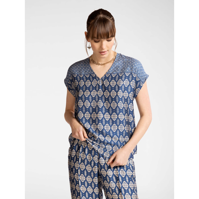 Elena Mirò - Blusa con estampado étnico - Azul