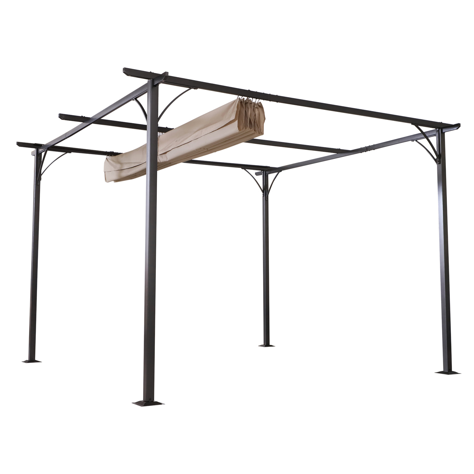 Pergola rétractable polyester beige métal époxy noir