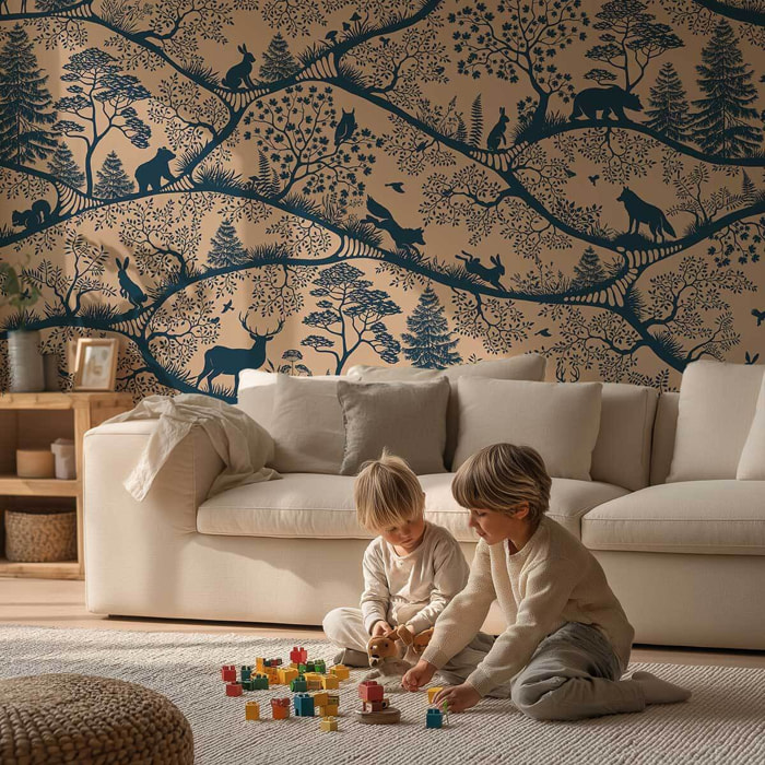 Papier peint forêt ludique chambre enfant Intissé
