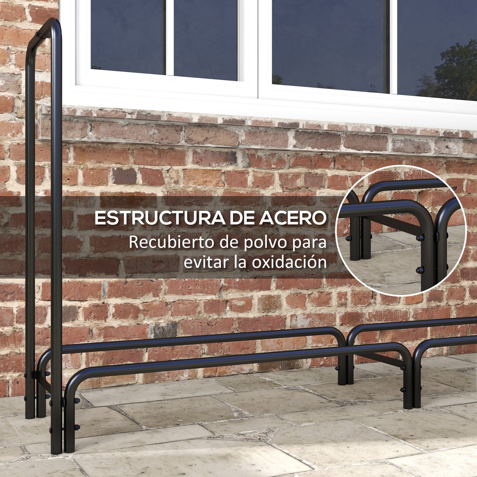 Soporte para Leña con Cubierta Estante de Leña Leñero de Metal Ajustable con Estante para Interior y Exterior Carga 200kg 200x36x99 cm Verde Oscuro y Negro