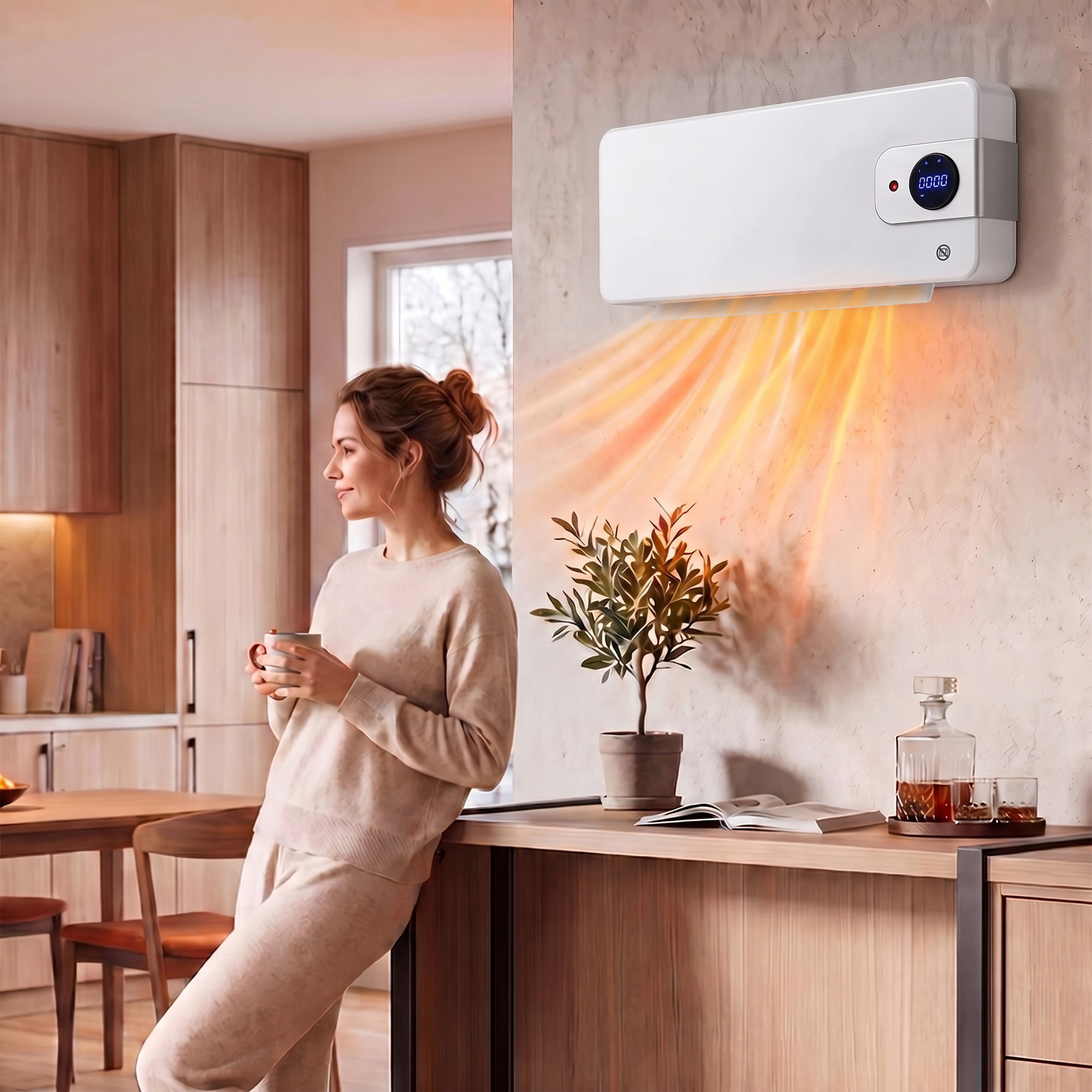 HOMCOM Calefactor Eléctrico Cerámico de Pared, 2000W, con WiFi App, 3 Modos, Pantalla LED, Termostato Regulable, Temporizador 24h, Oscilación, Mando a Distancia y Detección de Ventanas Abiertas