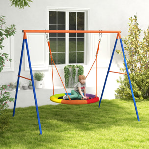 Outsunny Altalena da Giardino a Nido per 1-2 Bambini in Metallo Rinforzato, 196x172x180cm, Multicolore