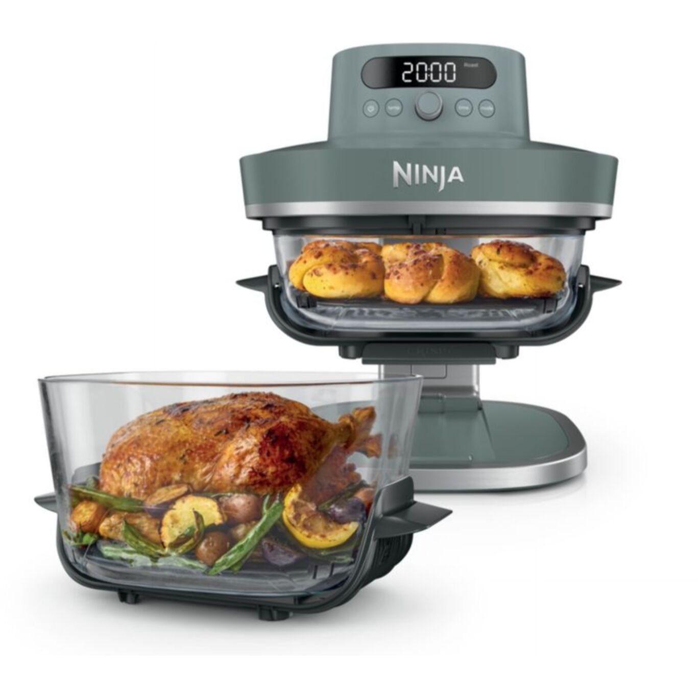 Friteuse sans huile NINJA CRISPi PRO 7-en1, 2 récipients en verre de 5.7 et 2.3L, AS101EUGY, Vert Ash Grey