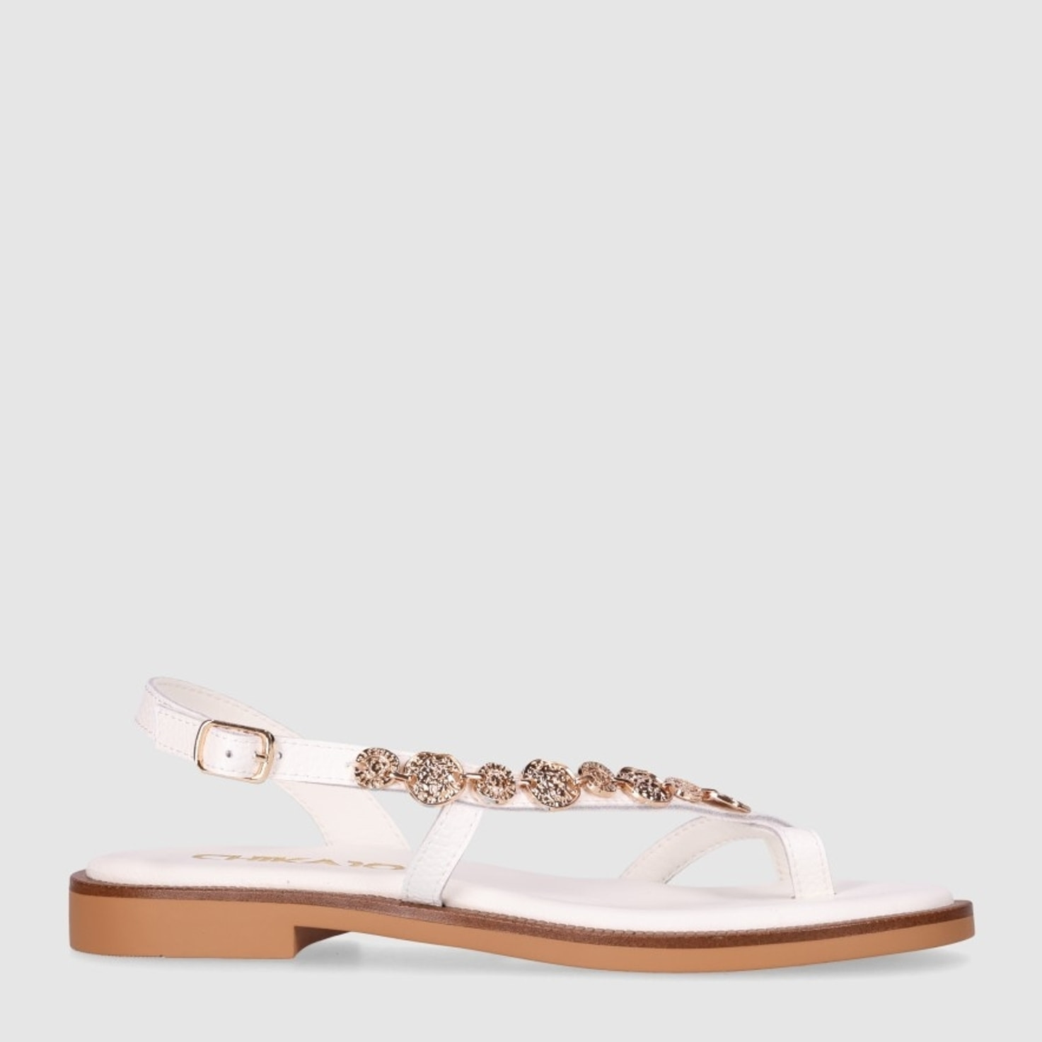 Sandalias de Piel - Blanco - Tacón: 1 cm