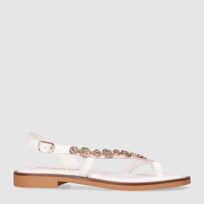 Sandalias de Piel - Blanco - Tacón: 1 cm
