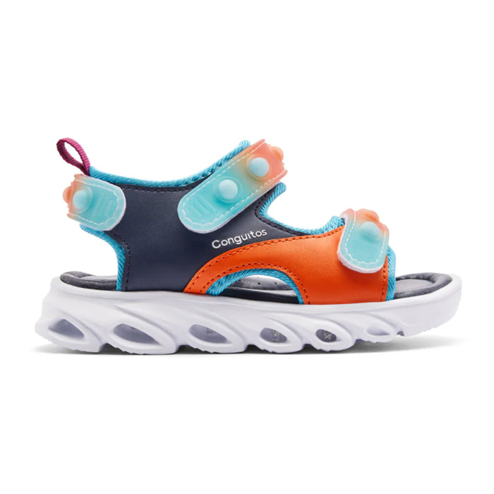 Sandalias Abiertas de Niña con Luces Azul Marino / Naranja