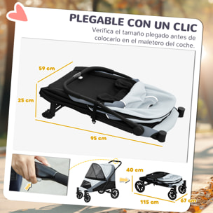 Carrito para Perros Plegable Cochecito para Perros Grandes hasta 30 kg con Ruedas Grandes Correas de Seguridad Marco Amortiguador Cojín Lavable 124x67x100 cm Gris