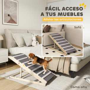 Rampa para Perros Plegable y Altura Ajustable 35-50 cm, Rampa para Mascotas de Madera con Alfombrilla Antideslizante y Asa, para Perros Pequeños Medianos y Grandes, para Cama Sofá, 100x50x50 cm