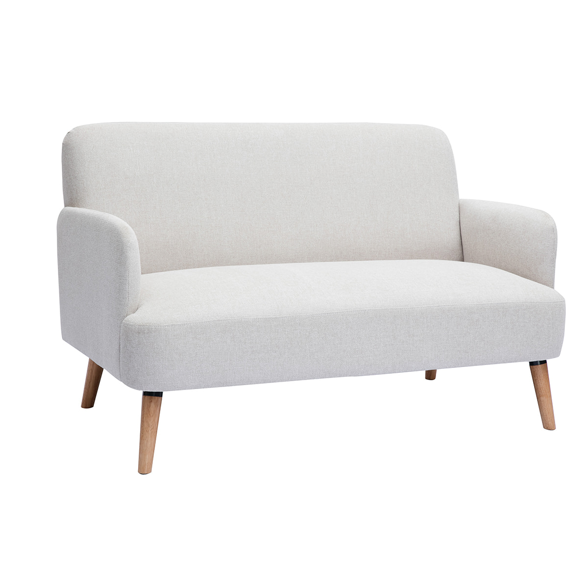 Canapé scandinave 2 places en tissu effet velours texturé beige et bois clair ISKO