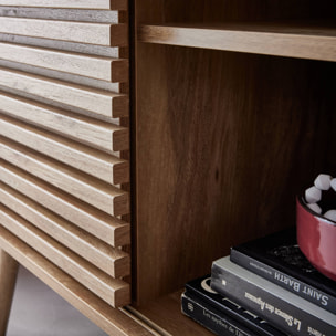 Buffet scandinave décor bois rainuré 1 porte coulissante 80cm MADERE