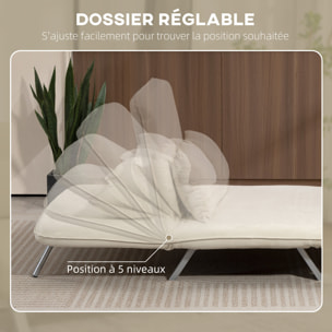 Canapé-lit canapé convertible 2 places déhoussable grand confort 2 coussins fournis pieds accoudoirs métal suède beige