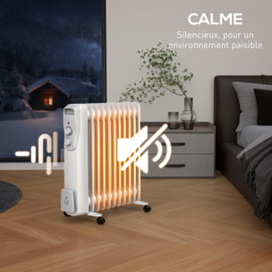 Radiateur électrique bain d'huile 2500W - 3 puissances - 11 éléments - mobile - blanc