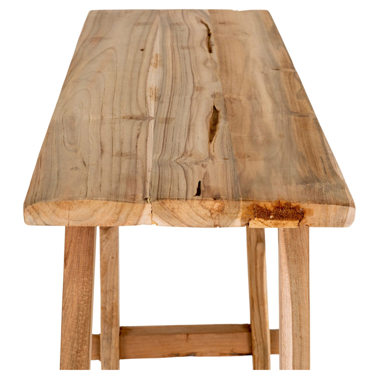 Consolle Girona in teak naturale con gambe a cavalletto, 90×30×80 cm