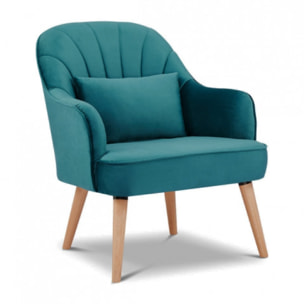 Fauteuil crapaud matelassé en velours avec 1 coussin - 2 coloris - SHELL