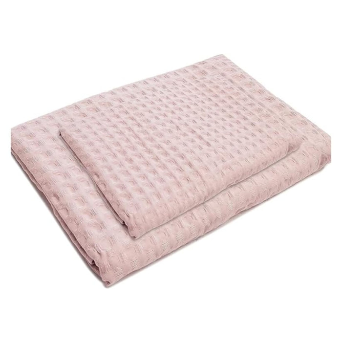 INTRECCI Set Asciugamani Bagno Viso e Bidet, Coppia Asciugamani Bagno, in Spugna di Puro Cotone 300 gr/mq, 110 x 60 cm + 60 x 40 cm, Morbido al Tatto, Tinta Unita Rosa. Modello: Napone
