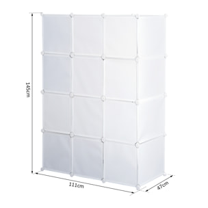 Armoire penderie cube multi-rangements 10 cubes + 2 étagères + autocollants décoratifs 111L x 47l x 145H cm blanc