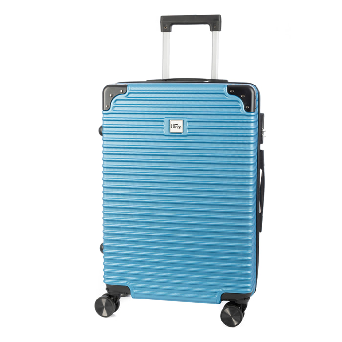 DAM Valigia da cabina Trolley in materiale leggero ABS ad alta resistenza con angoli rinforzati. Chiusura numerica e 4 ruote doppie removibili e girevoli a 360°. 43x24x61 Cm. Colore: Blu Denim
