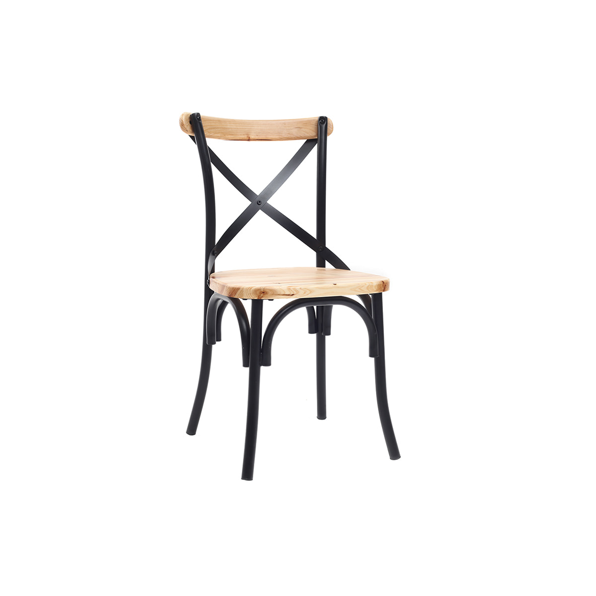 Chaises bistrot bois clair massif et métal noir (lot de 2) JAKE