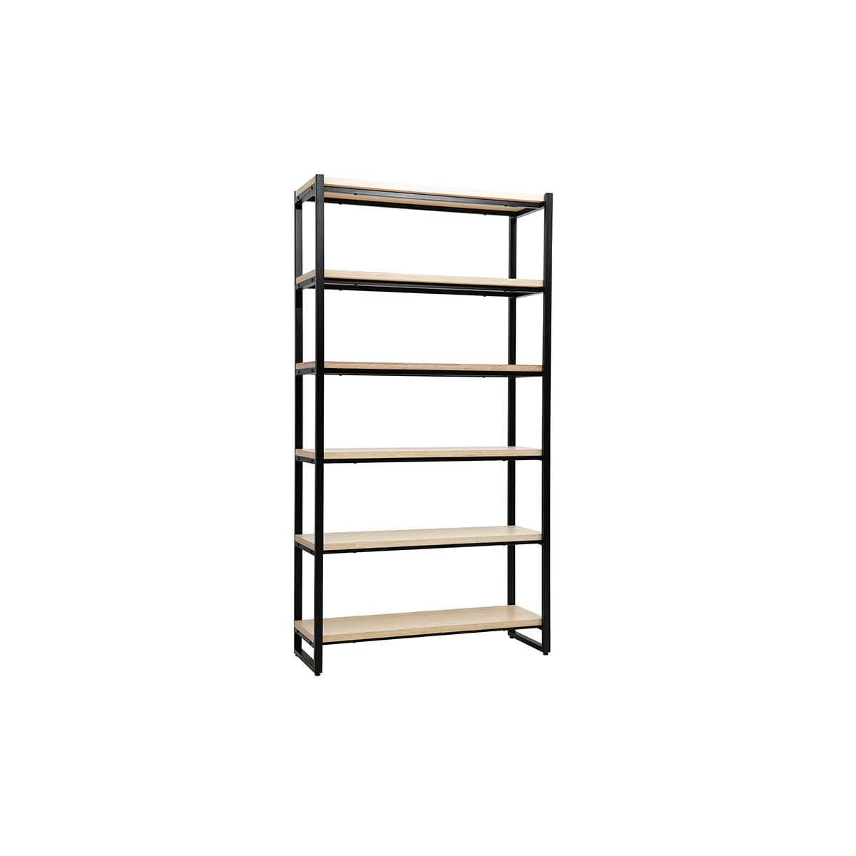 Bibliothèque industrielle ouverte en bois clair et métal noir L100 cm ARISTOTE