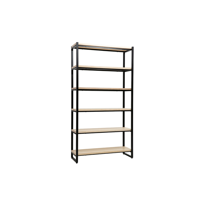 Bibliothèque industrielle ouverte en bois clair et métal noir L100 cm ARISTOTE