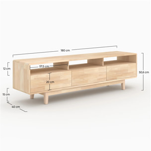 Meuble TV en bois d'hévéa massif - Gisèle